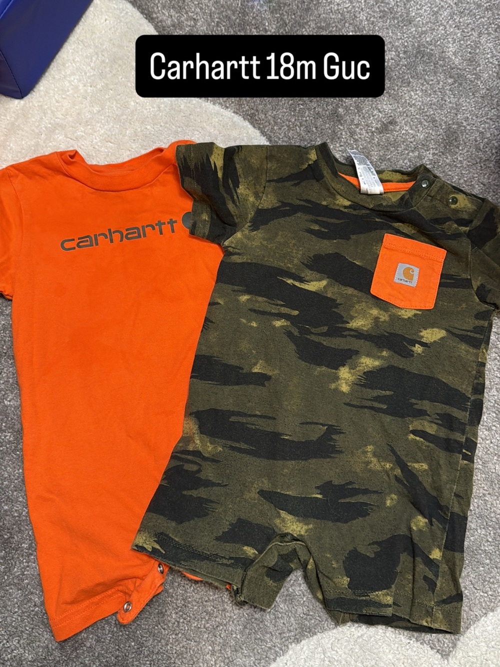 Carhartt Orange Tee & Olive Camo Pocket Romper Set